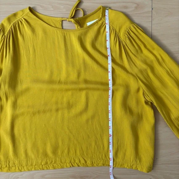 Oak + Fort Mustard Yellow Blouse Size L Flowy Relaxed Minimalist Long Sleeve Top - Picture 10 of 11